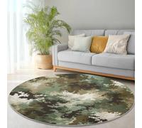Brown Green Non-Slip Round Rug for Living Room, Camouflage Military Camouflage Pattern Soft Low-Pile Circle Carpet for Bedroom Kitchen Hall Lounge Bedside Office Dining Room Decor - 120 cm