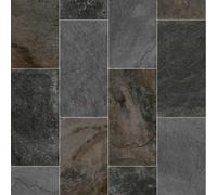 Brown & Grey Stone Effect Anti-Slip Vinyl Flooring For Livingroom, Kitchen, 2.3mm Vinyl Sheet-3M(9'9") X 4M(13'1")-12M²