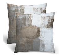 Brown Grey Throw Pillows, Taupe Modern Abstract Art Painting Throw Pillows for Couch, Gray White Pillow Covers 18x18 Inch 2 Pcs Square Cushion Cover Gift for Couch Sofa