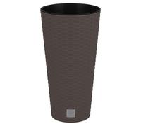 (Brown, H 48cm x 25cm) Round Rattan Tall Plant Pot Flower Garden Planters