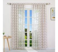 Brown Half Transparent with Loops Linen Look 2 Piece Set for Living Room Size 140x145cm Home Décor Light Filtering Drapes