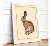 Brown Hare in Profile Botanical Framed Wall Art Print A2 (59.4×42cm) White, Wall Decor for Living Room, Bedroom, Office & Home, Ready to Hang, Art Gift