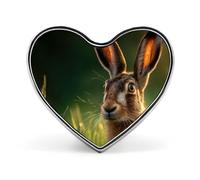 Brown Hare in The Grass Heart Badge Pin Metal Reel Pins Memorial Brooch Button Lapel Pins for Backpack Wedding