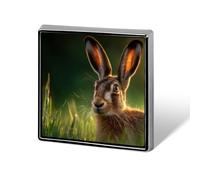 Brown Hare in The Grass Square Badge Pin Metal Memorial Brooch Button Lapel Pins for Backpack Wedding