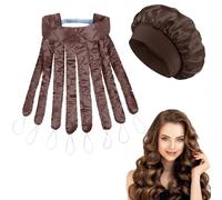 Brown Heatless Curlers, No Heat Curling Rods Overnight Headband for Short and Long Hair Styling Waves (Includes Nightcap)