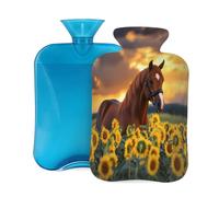 Brown Hhorse Sunflowers Sunset Hot Water Bottle with Cover, 2L PVC Hot Water Bag for Pain Relief, Hand Foot Warmer, Hot & Cold Therapy with Removable Cover, Gift for Women Kids Family