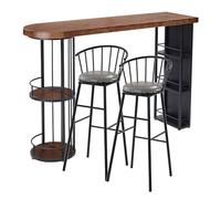 Brown High Table Set with Storage Shelves Kitchen Breakfast Bar with Stools 160x45x106cm Console Dining Furniture for Home Modern Tavern Style