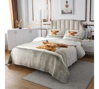 Brown Highland Cattle Bedspread Double Size,Farmhouse Animals Coverlet Kids Girls Boys Room Decor,Modern Fashion Style Bedding Quilt,2 Pillowcase,Grey Light Brown