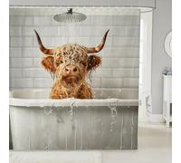 Brown Highland Cattle Shower Curtain,Farmhouse Animals Bathroom Curtains for Kids Girls Boys,Modern Fashion Style Shower Curtains 12 Hooks Suits for Bathtub,72"W x 84"L,Grey Light Brown