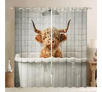 Brown Highland Cattle Window Curtain,Farmhouse Animals Curtains for Kids Girls Boys Bedroom Decor,Modern Fashion Style Curtain Soft Polyester Window Drapes,66Wx90L,Grey Light Brown