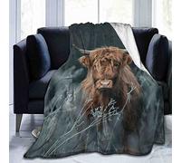 Brown Highland Cow 3D Printed Flannel Throw Blanket, Fluffy Warm Fleece Blanket Soft Grey Blankets, for Bed and Sofa and Couch, Kids Adults Cozy Blanket, 70 x 100 cm