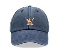 Brown Highland Cow Baseball Cap Vintage Washed Unisex Dad Hat Adjustable Blue Denim