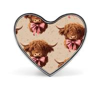 Brown Highland Cow with Bow Heart Brooch Cute Badge Lapel Pins