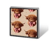 Brown Highland Cow with Bow Square Badge Stylish Lapel Brooch Pins