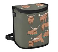 Brown Highland Cows Collection Scottish Breed on Dark Green Spill-Proof Car Trash Can with Big Lid, Leakproof Hanging Garbage Storage Bag, Large Auto Bin Waste Basket for Truck Van