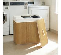 HOMCOM 144L Laundry Basket with Lid 2 Section Laundry Hamper Brown