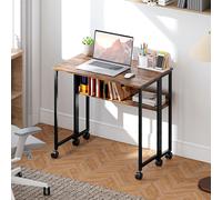 HOMCOM 80 cm Foldable Computer Desk on Wheels for Small Spaces Rustic Brown, Brown