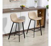 (Brown) HOMCOM Bar Stools Set of 2, Bar Chairs with Back and Steel Legs
