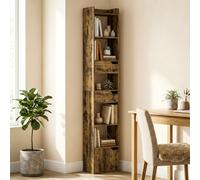(Brown) HOMCOM Bookcase Tall Narrow with 5 Tiers Drawers