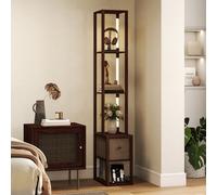 (Brown) HOMCOM Floor Lamp with Shelves, LED Standing Lamp with Fabric Drawer