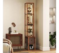 HOMCOM Floor Lamp with Shelves, LED Column Modern Standing Lamp with Fabric Drawer, Adjustable Brightness, Foot Switch for Living Room, Bedroom, Office, Rustic Brown