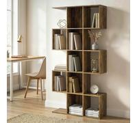 HOMCOM 5-Tier Bookshelf, S Shaped Geometric Bookcase with 15 Compartments, Modern Narrow Freestanding Display Shelf Unit for Home Office, Living Room, Bedroom, Rustic Brown