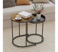 (Brown) HOMCOM Nesting Side Table Set of 2, Industrial Round Nest of Tables