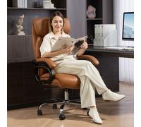 (Brown) HOMCOM PU Leather Office Chair with Spring Padding, Swivel Wheels