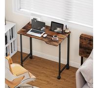 HOMCOM Small Writing Desk with Wheels, Folding Study Table, Rustic Brown, Brown