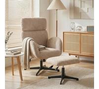 HOMCOM Swivel Armchair with Footstool, Rocking Accent Chair, Light Brown, Brown