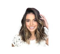 Brown Honey Blonde Highlight Short Wavy Wig for Women Lace Hairline Bob Synthetic Hair Everyday Hairstyle Womans Hair Topper(16inch)
