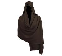 Brown Hooded Cowl Medieval Cape, 82.7 x 51.2 in Linen Shawl, Post Apocalyptic Cloak for Halloween Cosplay Costumes
