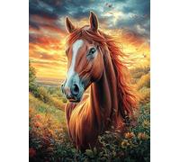 Brown Horse at Sunset 300 Pc DIY Jigsaw Puzzle Puzzles for Adults Teens Hard Challenging Team Building Stress Reducing Autumn High-grade Rigid Cardboard 300 PCS