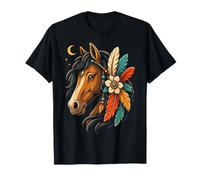 Brown Horse Boho Floral Feather Moon Spirit Beautiful Women T-Shirt
