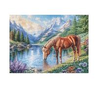 Brown Horse Drinking by Snow Mountain 500 Pcs Jigsaw Puzzle Bundle Puzzle for Adults Teens 14+ Fun Family Game Mindful Activity Spring Gift Precision Cut Board 500 PCS
