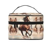 Brown Horse Galloping Design Makeup Pouch - Roomy and Portable Travel Cosmetic Organizer