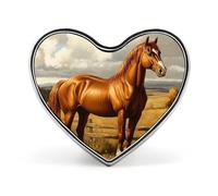 Brown Horse Heart Metal Badge Printed Brooches Cute Button Decorations Pins for Backpack Clothing