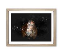 Brown Horse In The Shadows Paint Splash Modern Art Framed Wall Art Print, Ready to Hang Picture for Living Room Bedroom Home Office Décor, Oak A3 (46 x 34 cm)