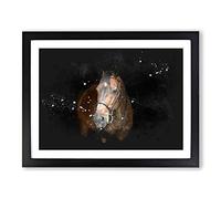 Brown Horse In The Shadows Paint Splash Modern Art Framed Wall Art Print, Ready to Hang Picture for Living Room Bedroom Home Office Décor, Black A2 (64 x 46 cm)