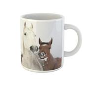 Brown Horse Mare Foal Looking at You in Winter Travel Mug Unique Drinking Cup Durable Tea Cup Fun Gifts for Valentine's Day Office Christmas 330Ml
