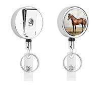 Brown Horse Metal Badge Holder with Belt Clip and Key Ring Retractable Id Badge Reel Key Chain
