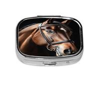 Brown Horse Pattern Pill Case Pill Box Travel Pill Organizer Small Square Medicine Box for Purse & Pocket Gifts