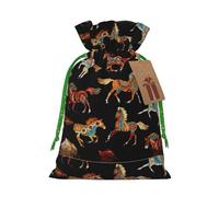 Brown Horse print Christmas bag, drawstring sack, with kraft paper label, lightweight and fashionable