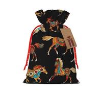 Brown Horse print Christmas Packing Bag Linen Bags with Drawstring Funny Wedding Present Bag