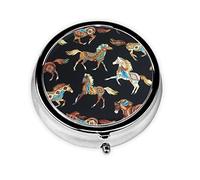 Brown Horse Print Compact Round Mini Pill Box - Portable & Convenient Full-Print Design Pill Organizer