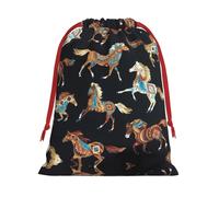 Brown Horse Print Ultra Soft Plush Gift Bags, Drawstring Christmas Party Candy Treat Favors, Xmas Holiday Sacks, Wedding Jewelry Pouches