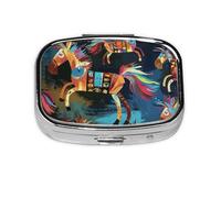 Brown Horse Printed Square Pill Organizer with 2 Compartments, Portable Mini Pill Box Pill Case for Medicine, Vitamin, Fish Oil, Supplements