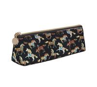 Brown Horse Printing Triangular Leather Pencil Case with Zipper Pen Pouchfor Boys Girls Pupil for Work and School