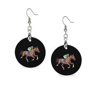 Brown Horse Racing Classic Wooden Earrings Featherlight Artistic Pendant Earring Hooks Vintage Jewelry for Women