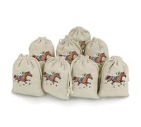 Brown Horse Racing Drawstring Goody Bag 8Pcs Cotton And Hemp Bunches Pocket Reusable Gift Bags Halloween Christmas Parties